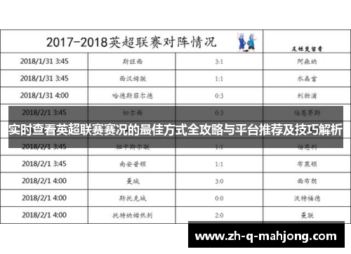 实时查看英超联赛赛况的最佳方式全攻略与平台推荐及技巧解析