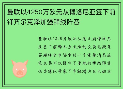 曼联以4250万欧元从博洛尼亚签下前锋齐尔克泽加强锋线阵容