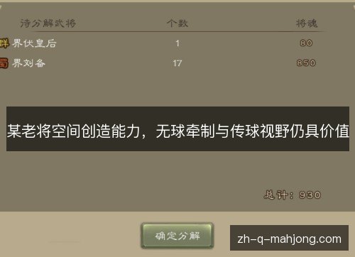 某老将空间创造能力，无球牵制与传球视野仍具价值